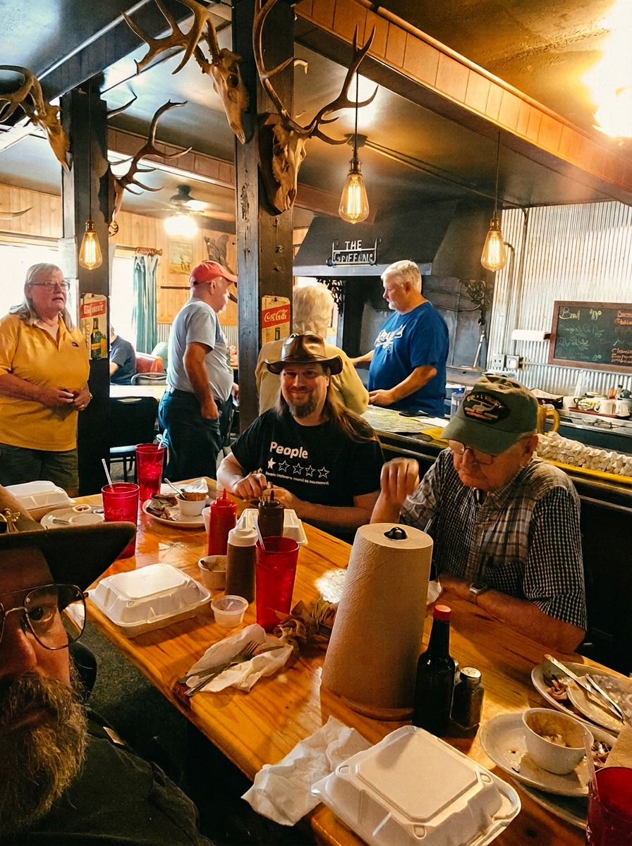 Inside the Hilltop dining room with regulars